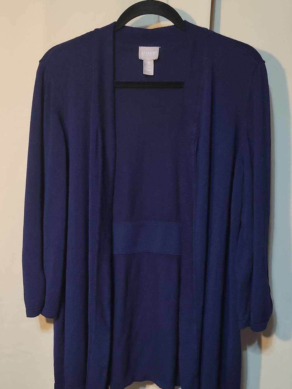 Chico's Deep Blue Open-Front Draped Cardigan
